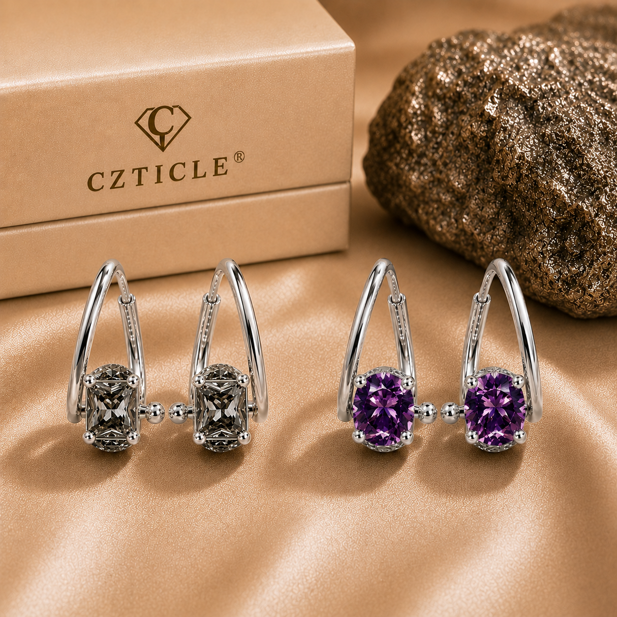 2 PAIRS💎SILVER+PURPLE